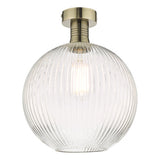 EME4875-E02 Semi Flush Antique Brass Round Ribbed Glass