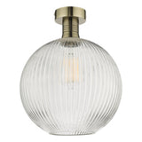 Semi Flush Antique Brass Round Ribbed Glass