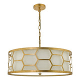 4 Light Pendant Gold With Ivory Shade & Glass Diffuser