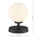 Touch Table Lamp Matt Black With Opal Glass