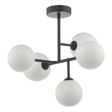 5 Light Semi Flush Black & Opal Glass