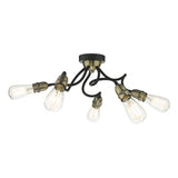 EYD5475 5 Light Semi Flush Matt Black Antique Brass