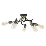 5 Light Semi Flush Matt Black Antique Brass