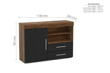 EDG1SBWBK 1 Door 2 Drawer Sideboard Walnut & Black