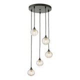 FED0522-08 5 Light Cluster Pendant Black Clear Ribbed Glass