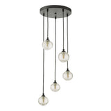 5 Light Cluster Pendant Black Clear Ribbed Glass