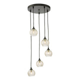 FED0522-09 5 Light Cluster Pendant Black Clear/Wire Glass