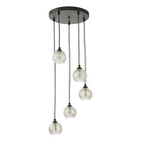 5 Light Cluster Pendant Black Clear/Wire Glass