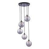 5 Light Cluster Pendant Matt Black Smoked Dimpled 150Mm Glass
