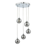 5 Light Cluster Pendant Polished Chrome Smoked Glass