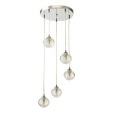 5 Light Cluster Pendant Polished Chrome Clear Ribbed Glass