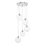 FED0550-12 5 Light Cluster Pendant Polished Chrome Clear Dimpled 150Mm Glass