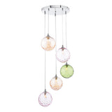 5 Light Cluster Pendant Polished Chrome Mixed Coloured Dimpled 150Mm Glass