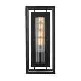 FEL0722 Wall Light Black & Ribbed Glass