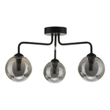 3 Light Semi Flush Matt Black Smoked Glass
