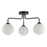 3 Light Semi Flush Matt Black Opal Glass