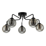5 Light Semi Flush Matt Black Smoked Glass