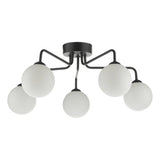 5 Light Semi Flush Matt Black Opal Glass