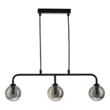 3 Light Bar Pendant Matt Black Smoked Glass