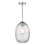 GER0150 1 Light Single Pendant Polished Chrome Ribbed Glass