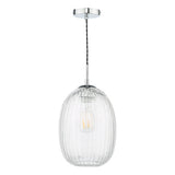 1 Light Single Pendant Polished Chrome Ribbed Glass
