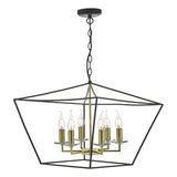 GRE0654 Cage 6 Light Pendant Matt Black & Polished Brass