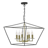 Cage 6 Light Pendant Matt Black & Polished Brass