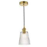 HAD0140-05 Pendant Natural Brass With Ribbed Glass Shade