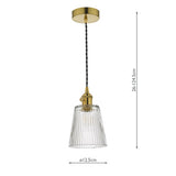 Pendant Natural Brass With Ribbed Glass Shade