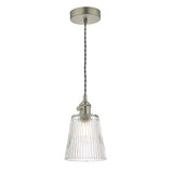 HAD0161-05 Pendant Antique Chrome With Ribbed Glass Shade