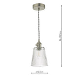 Pendant Antique Chrome With Ribbed Glass Shade