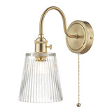 HAD0740-05 Wall Light Brass With Clear Ribbed Glass Shade