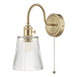 Wall Light Brass With Clear Ribbed Glass Shade