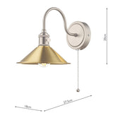 Wall Light Antique Chrome With Aged Brass Shade