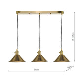 3 Light Brass Suspension With Aged Brass Shades