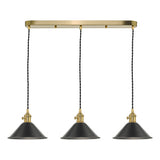 HAD3640-02 3 Light Brass Suspension With Antique Pewter Shades