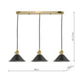 3 Light Brass Suspension With Antique Pewter Shades