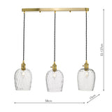 3 Light Brass Suspension With Dimpled Glass Shades