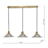 3 Light Brass Suspension With Flared Glass Shades