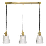 HAD3640-05 3 Light Brass Suspension With Ribbed Glass Shades