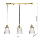 3 Light Brass Suspension With Ribbed Glass Shades