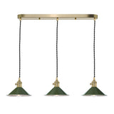 HAD3640-07 3 Light Brass Suspension With Olive Green Shades