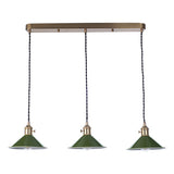 3 Light Brass Suspension With Olive Green Shades