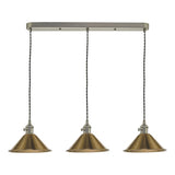 HAD3661-01 3 Light Antique Chrome Suspension With Aged Brass Shades