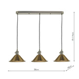 3 Light Antique Chrome Suspension With Aged Brass Shades