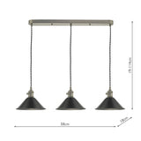 3 Light Antique Chrome Suspension With Antique Petwer Shades