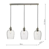 3 Light Antique Chrome Suspension With Dimpled Glass Shades