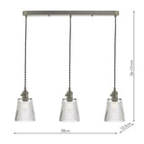 3 Light Antique Chrome Suspension With Ribbed Glass Shades