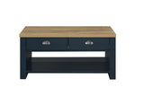 2 Drawer Coffee Table Navy Blue & Oak