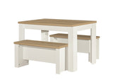 Dining Table & Bench Set Cream & Oak